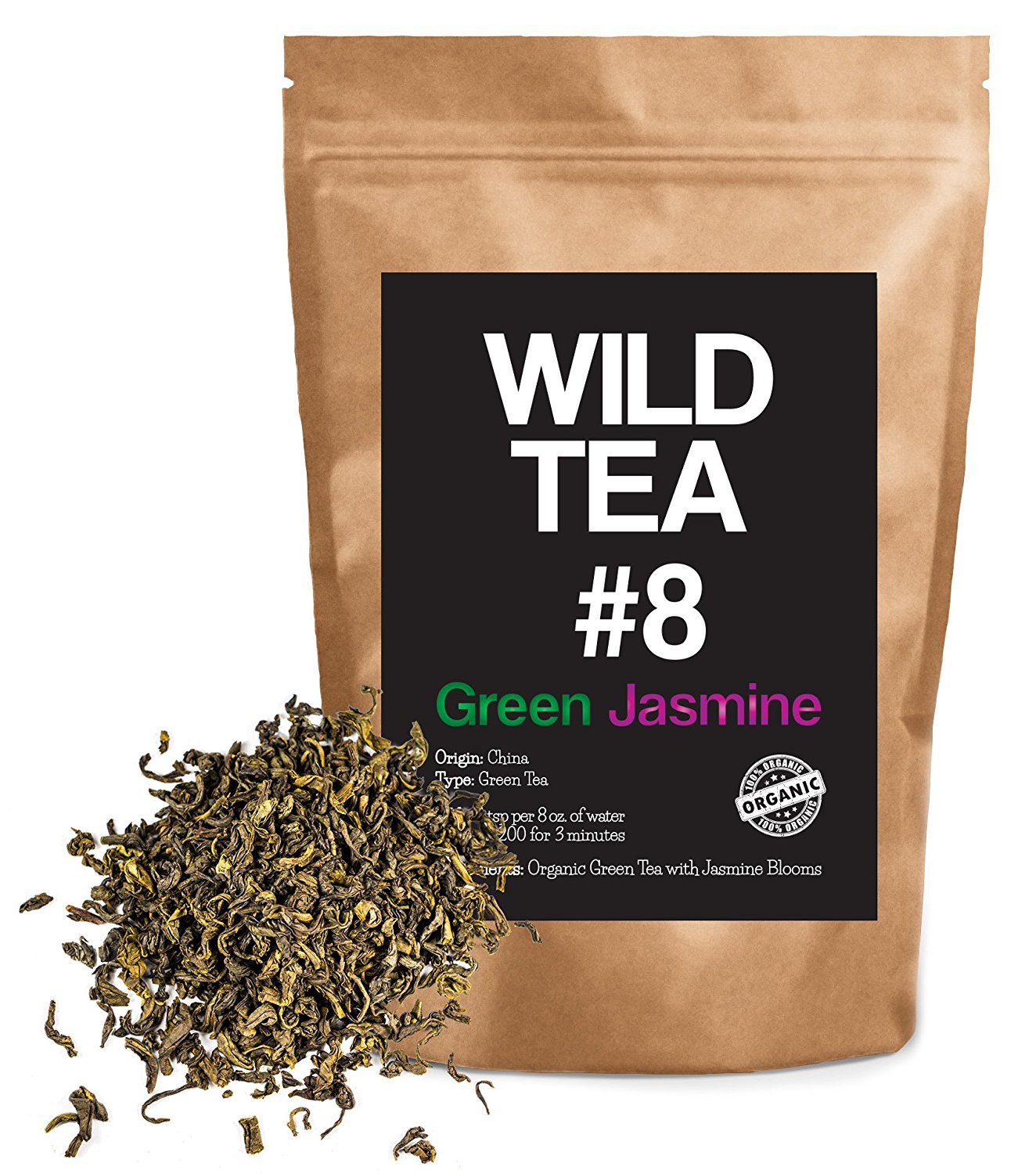 Organic Green Tea with Jasmine, Wild Tea 8 Premium Loose Leaf Green