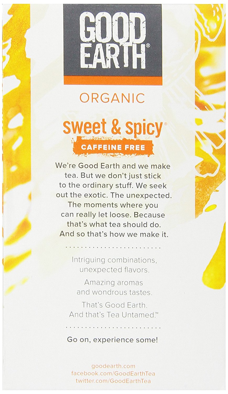 Good Earth Organic Sweet & Spicy Caffeine Free Herbal Tea, 18 Tea Bags