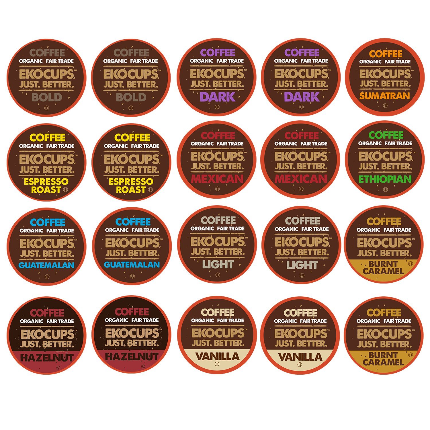 EKOCUPS Organic and Fair Trade Gourmet Coffee Single Serve Cups for