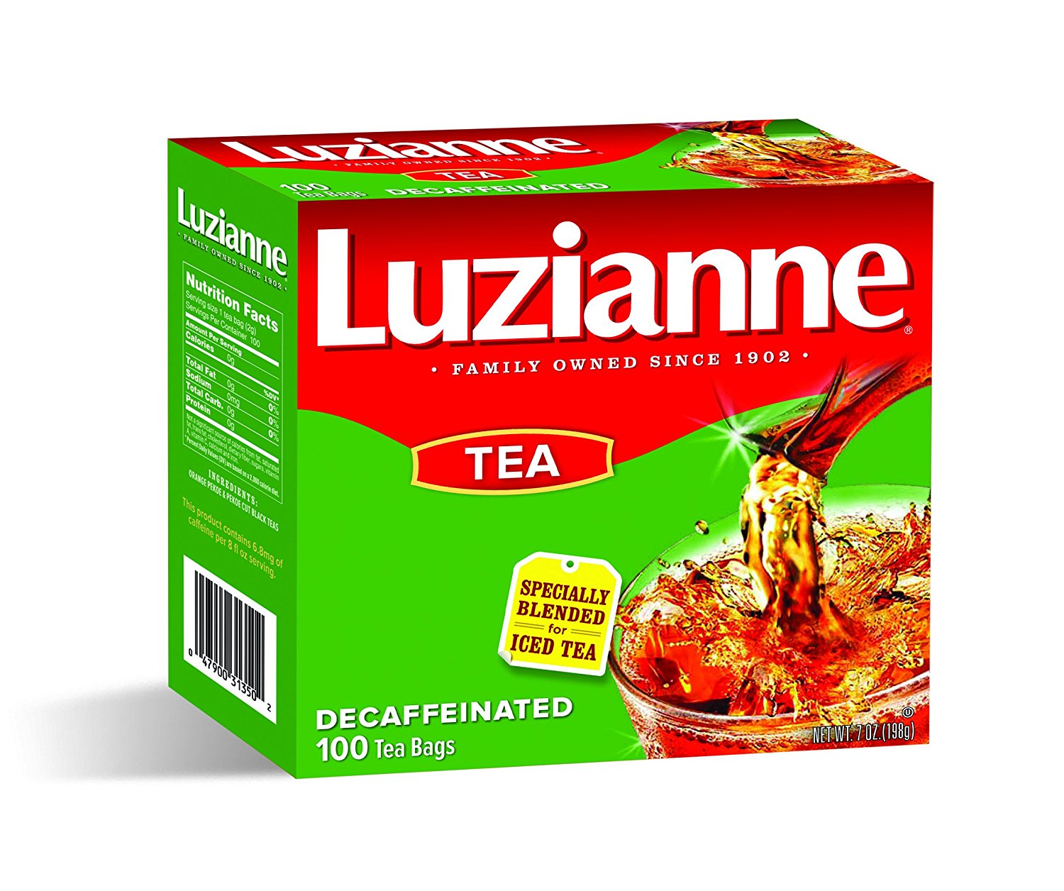 Luzianne Specially Blended for Iced Tea, Decaffeinated Family Sized, 48Count Tea Bags N13 free