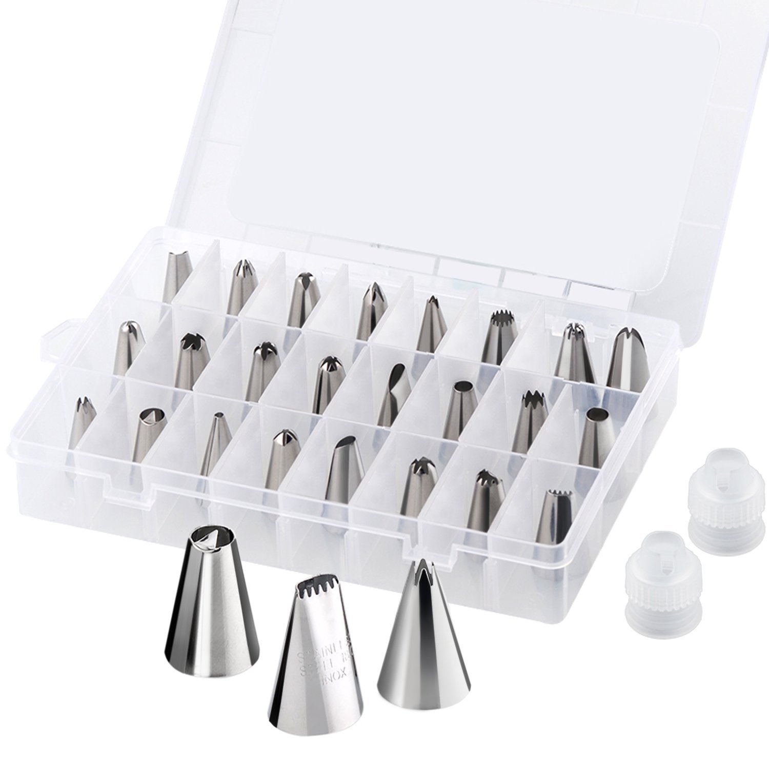26Piece Cake Decorating Tips Kits Stainless Steel Icing Tip Set with 2