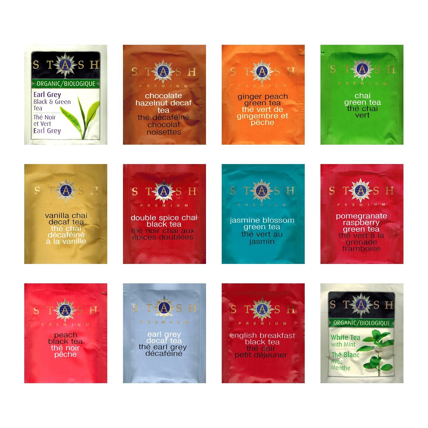 Organic Stash Tea Sampler (54 Count) Assortment Tasty Flavor of