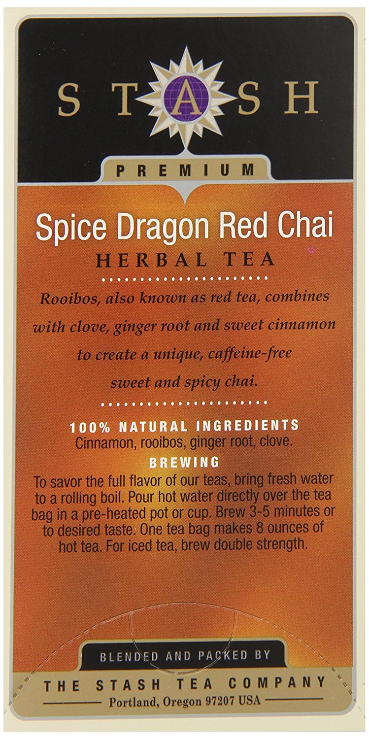 Stash Tea Spice Dragon Red Chai Herbal Tea, 18 Count Tea Bags in Foil