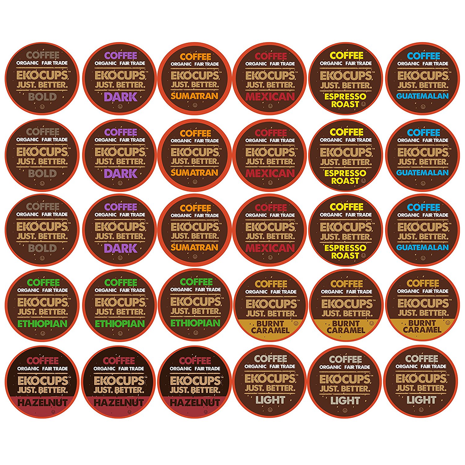 30count EKOCUPS Organic & Fair Trade Gourmet Coffee Single Serve Cups
