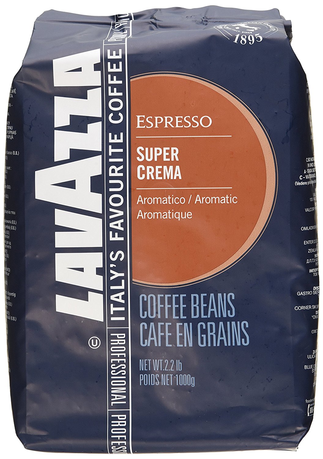 Lavazza Italian "Super Crema" Espresso Whole Bean Value Pack (3 x 2.2