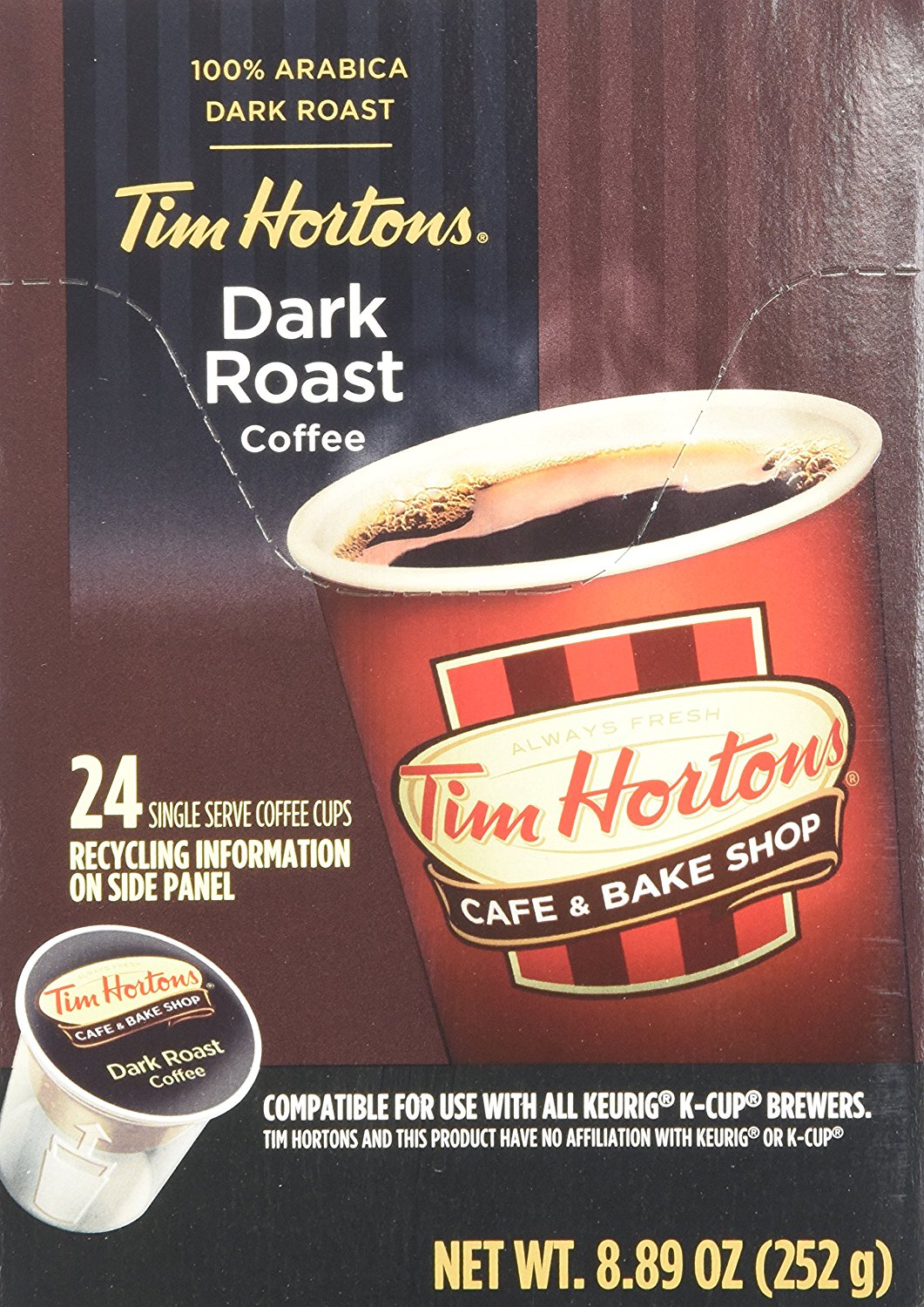 Tim Hortons Dark Roast Single Serve Coffee Cups, 96 Count N6 free image