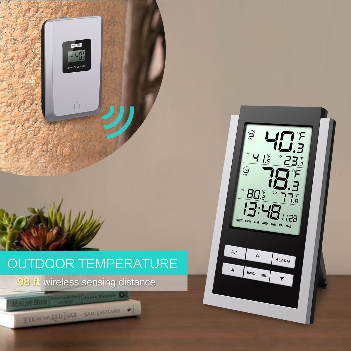 Oria Weather Station, Digital Indoor/Outdoor Temperature Wireless