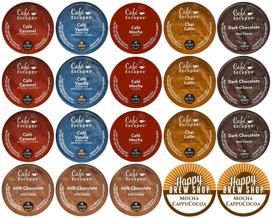 20count CAFE ESCAPES KCup Variety Sampler Pack, SingleServe Cups for