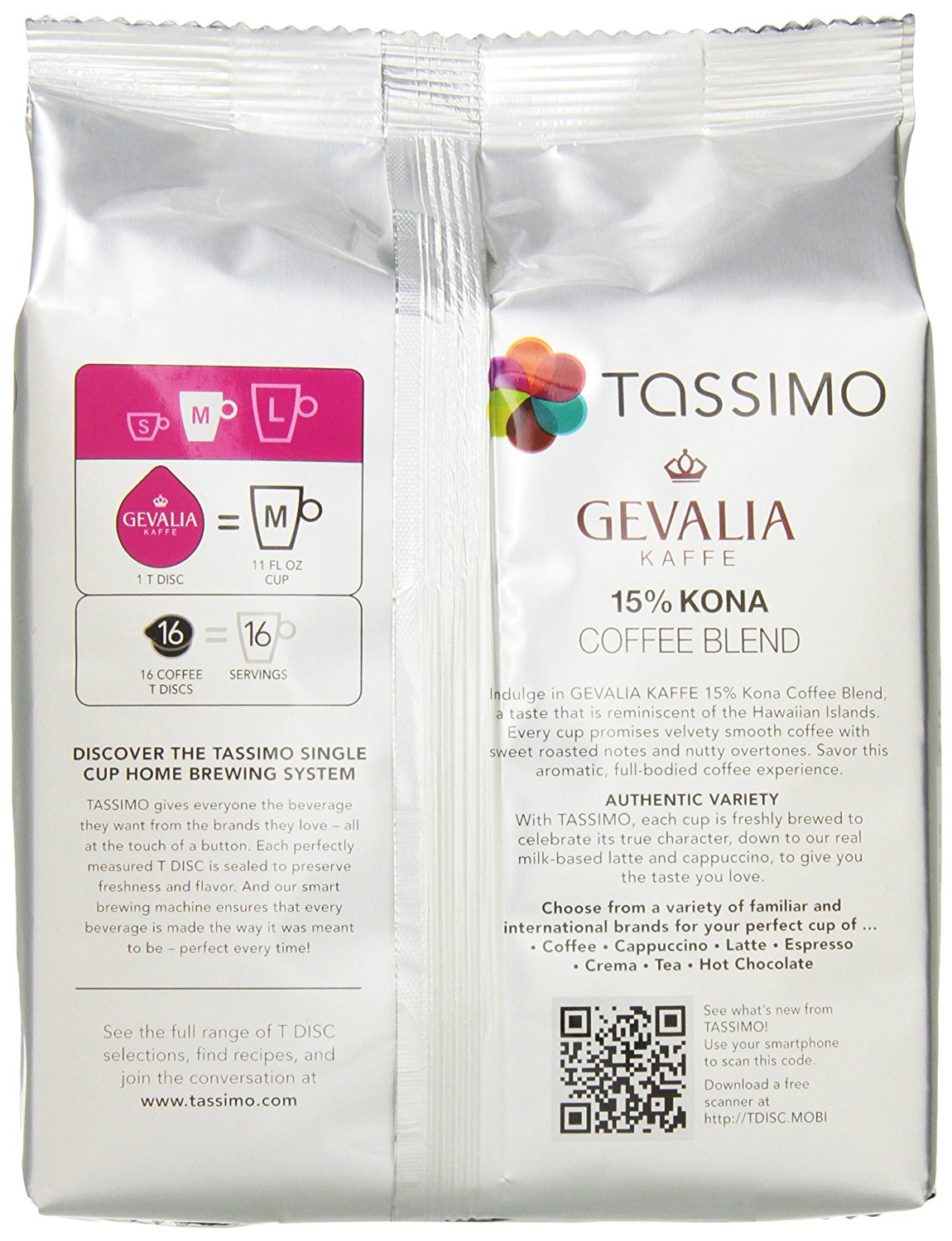 Tassimo Gevalia 15 Kona Coffee Blend T Discs Bag, 16 Count 4.93 Ounce
