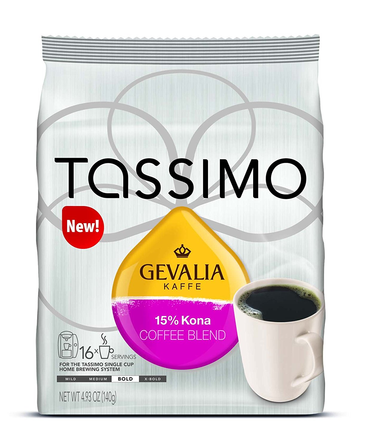 Tassimo Gevalia 15 Kona Coffee Blend T Discs Bag, 16 Count 4.93 Ounce