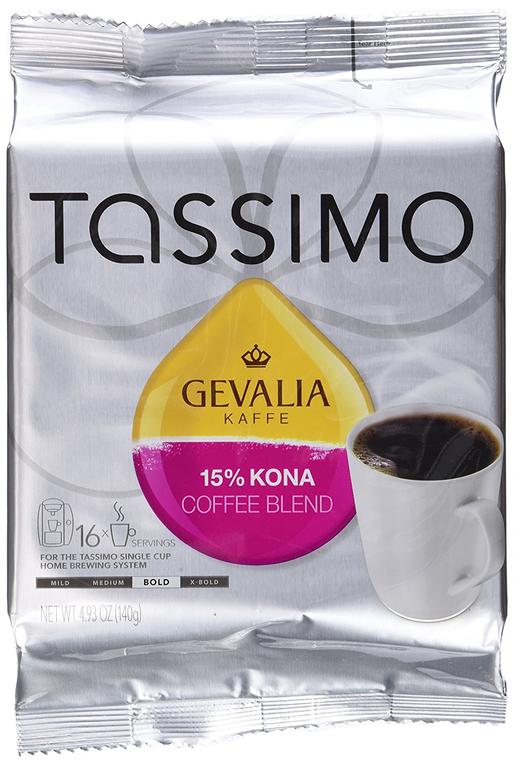Tassimo Gevalia 15 Kona Coffee Blend T Discs Bag, 16 Count 4.93 Ounce