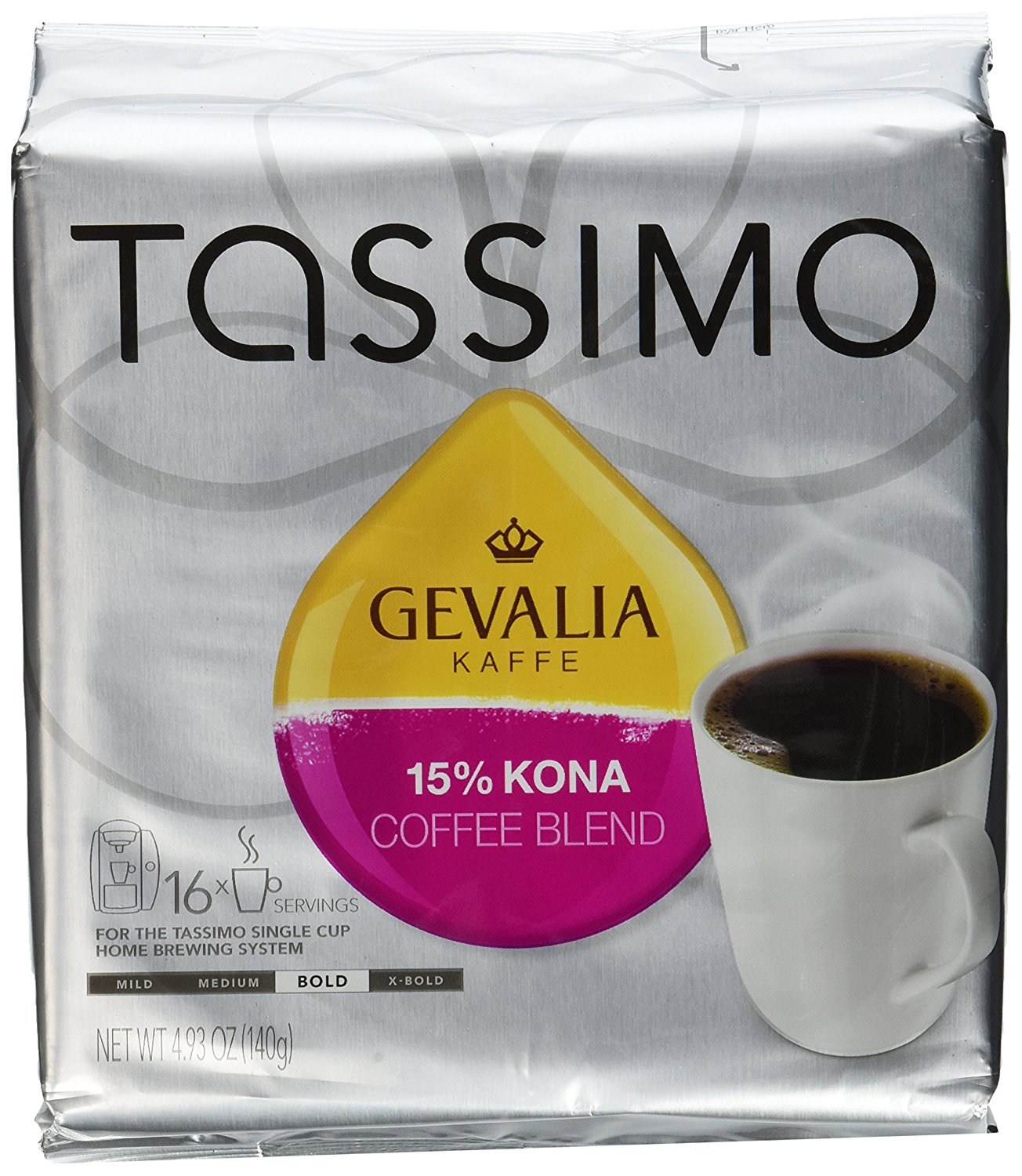 Tassimo Gevalia 15 Kona Coffee Blend T Discs Bag, 16 Count 4.93 Ounce