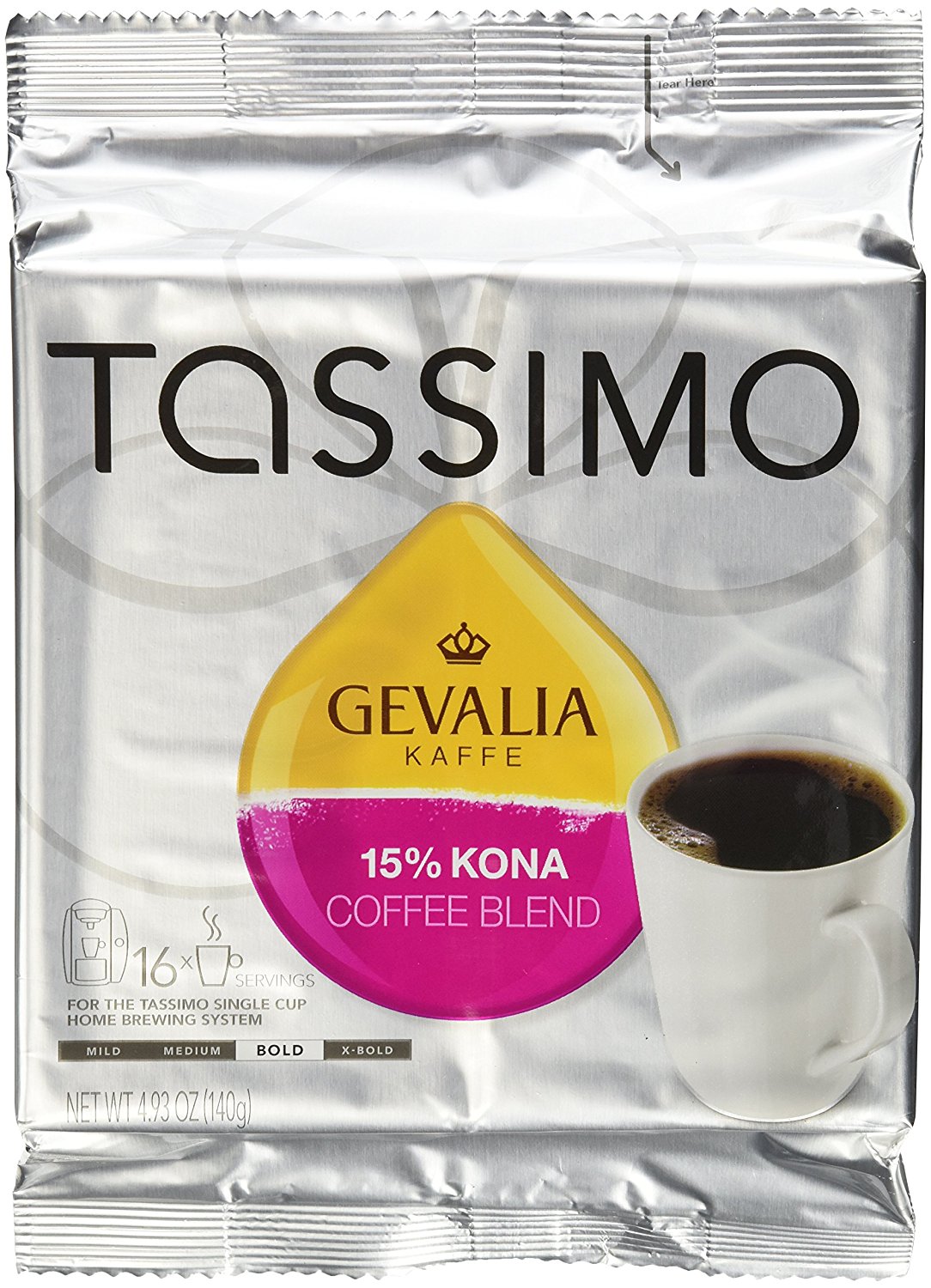 Tassimo Gevalia 15 Kona Coffee Blend T Discs Bag, 16 Count 4.93 Ounce