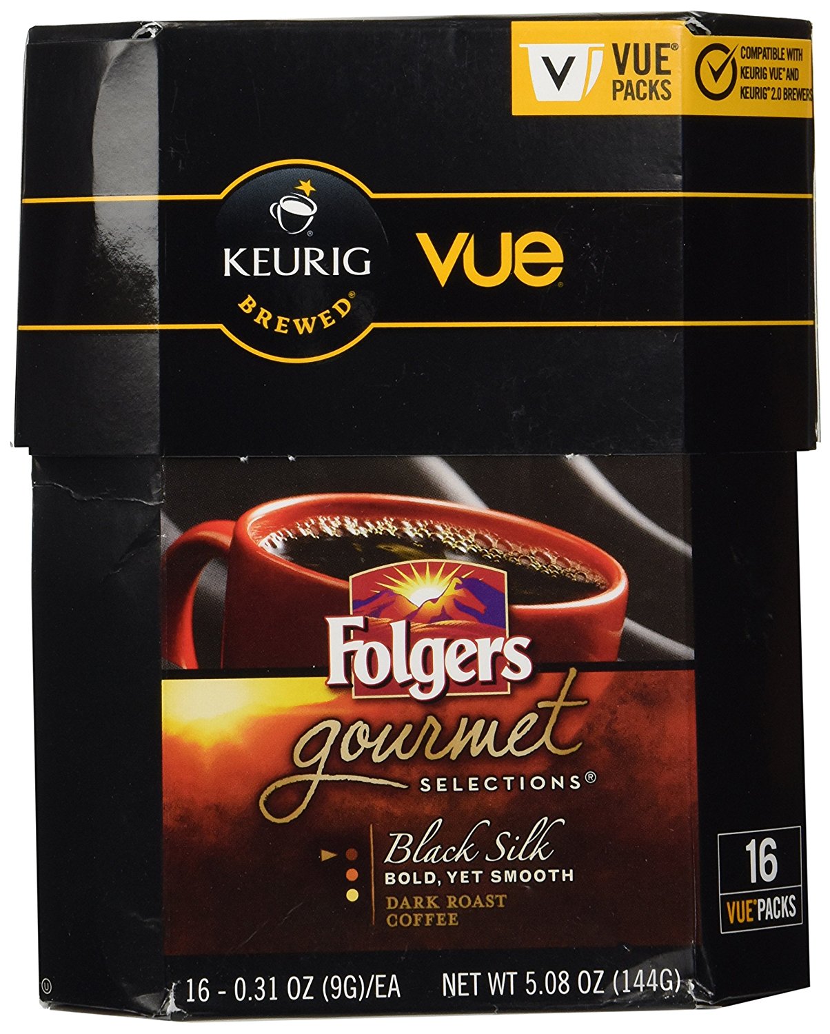 32 Count Folgers Gourmet Selections Black Silk Bold Coffee Vue Cup