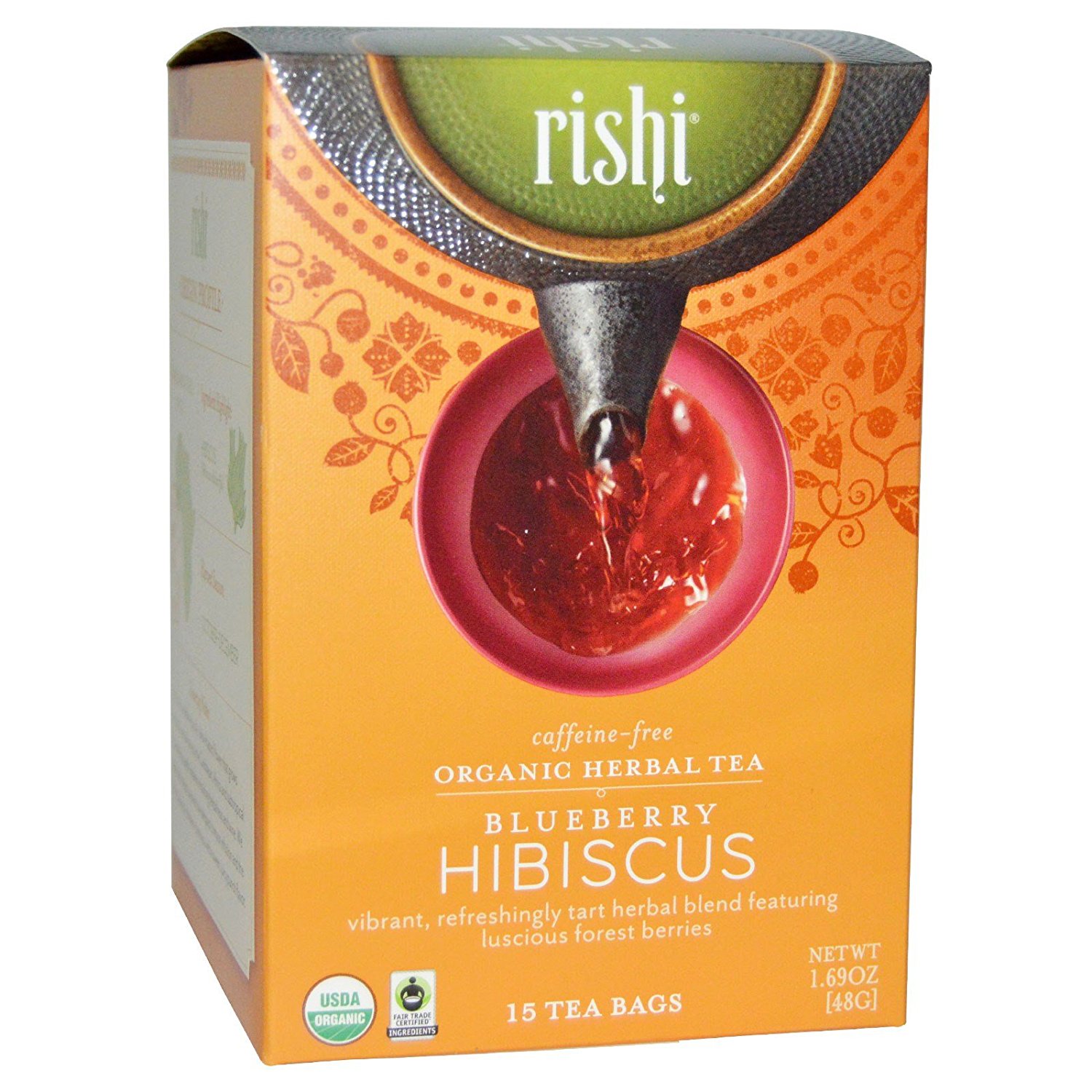 Rishi Tea Organic Herbal Tea CaffeineFree Blueberry Hibiscus 15 Tea