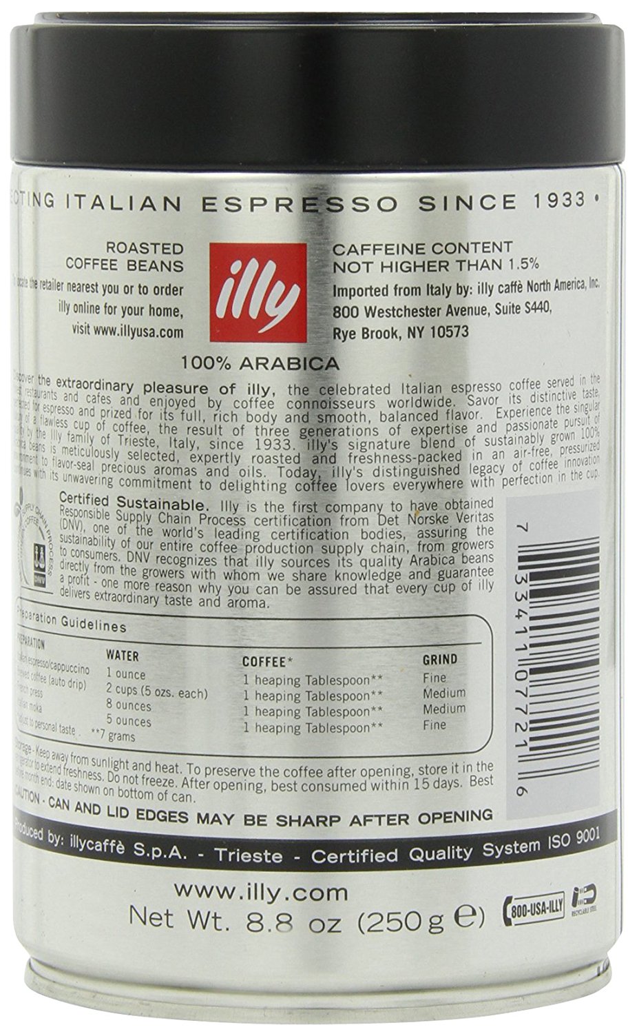 Illy Scuro Whole Bean Coffee Dark Roast Pack of Six 8.8 oz. Coffee