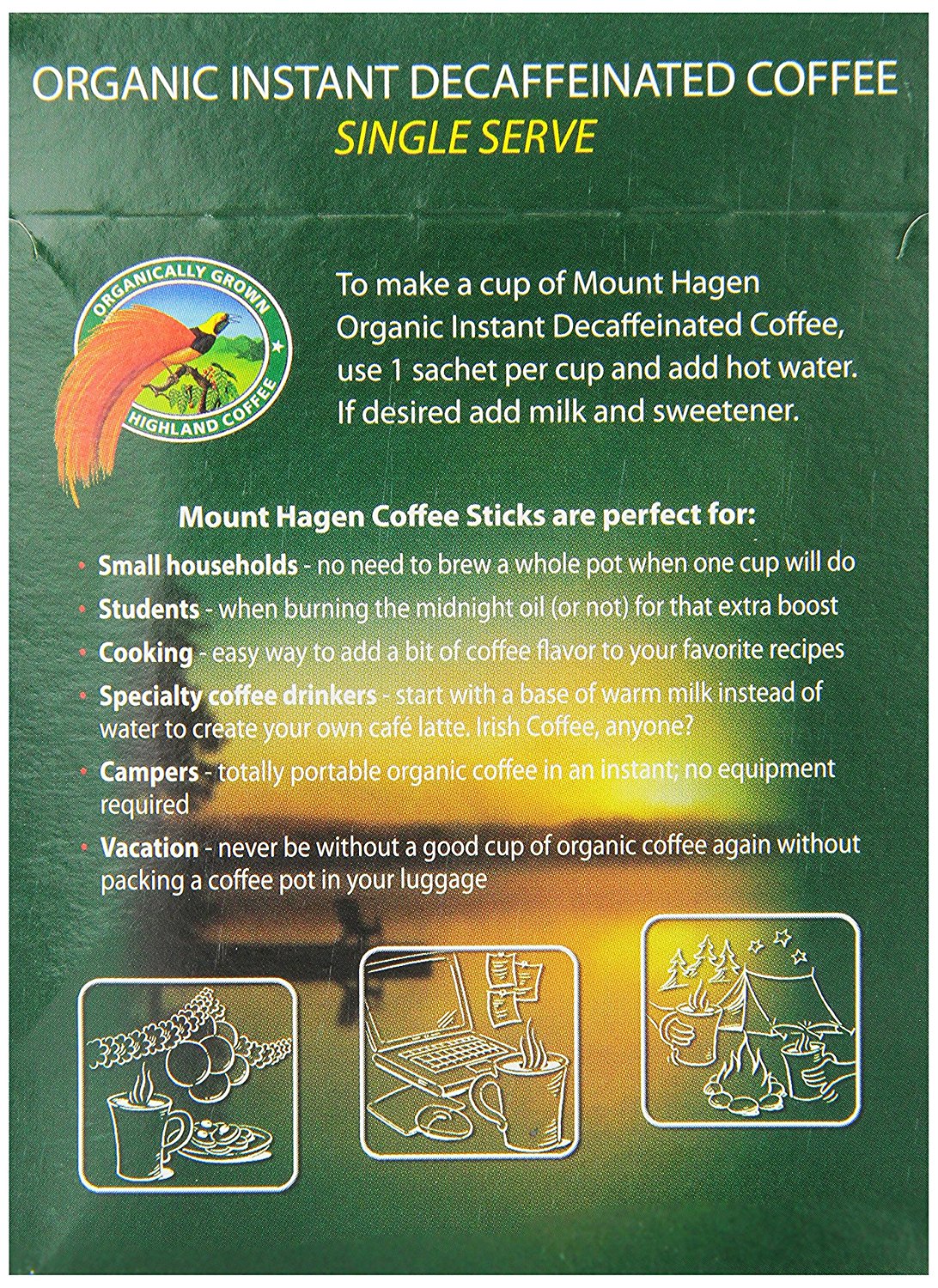 Mount Hagen Organic Instant Decaffeinated Coffee, 25Count Single Serve