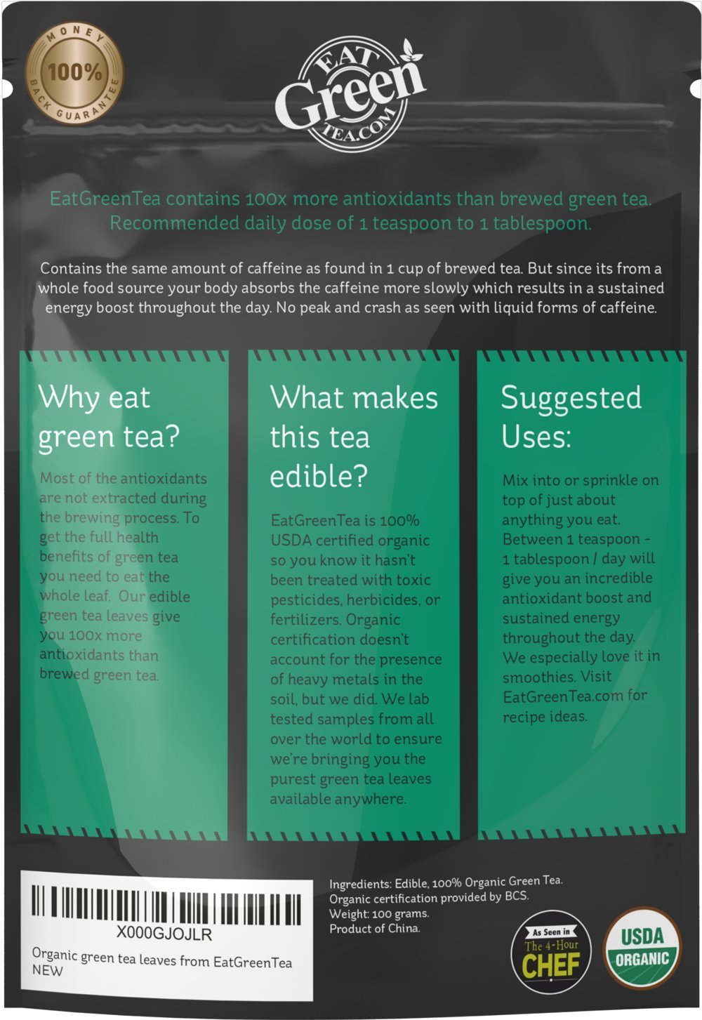 Organic Matcha Green Tea Leaves Antioxidant Whole Leaf Edible Green