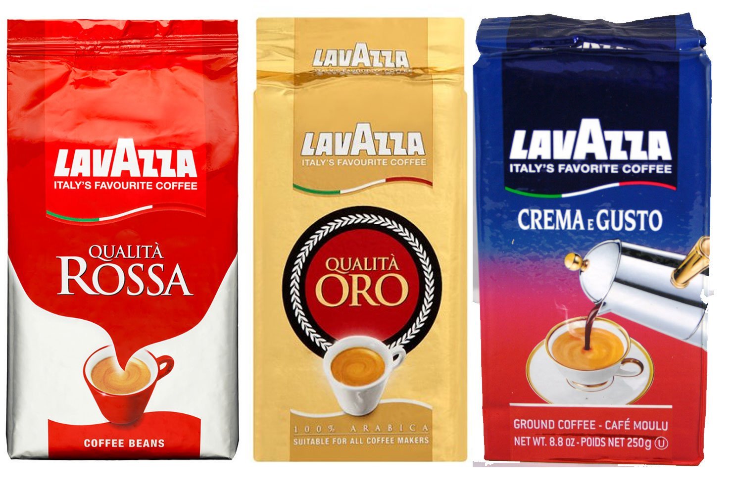 Lavazza Sampler 3 Pack, Ground Coffee 8.8 Oz Bricks Crema e Gusto