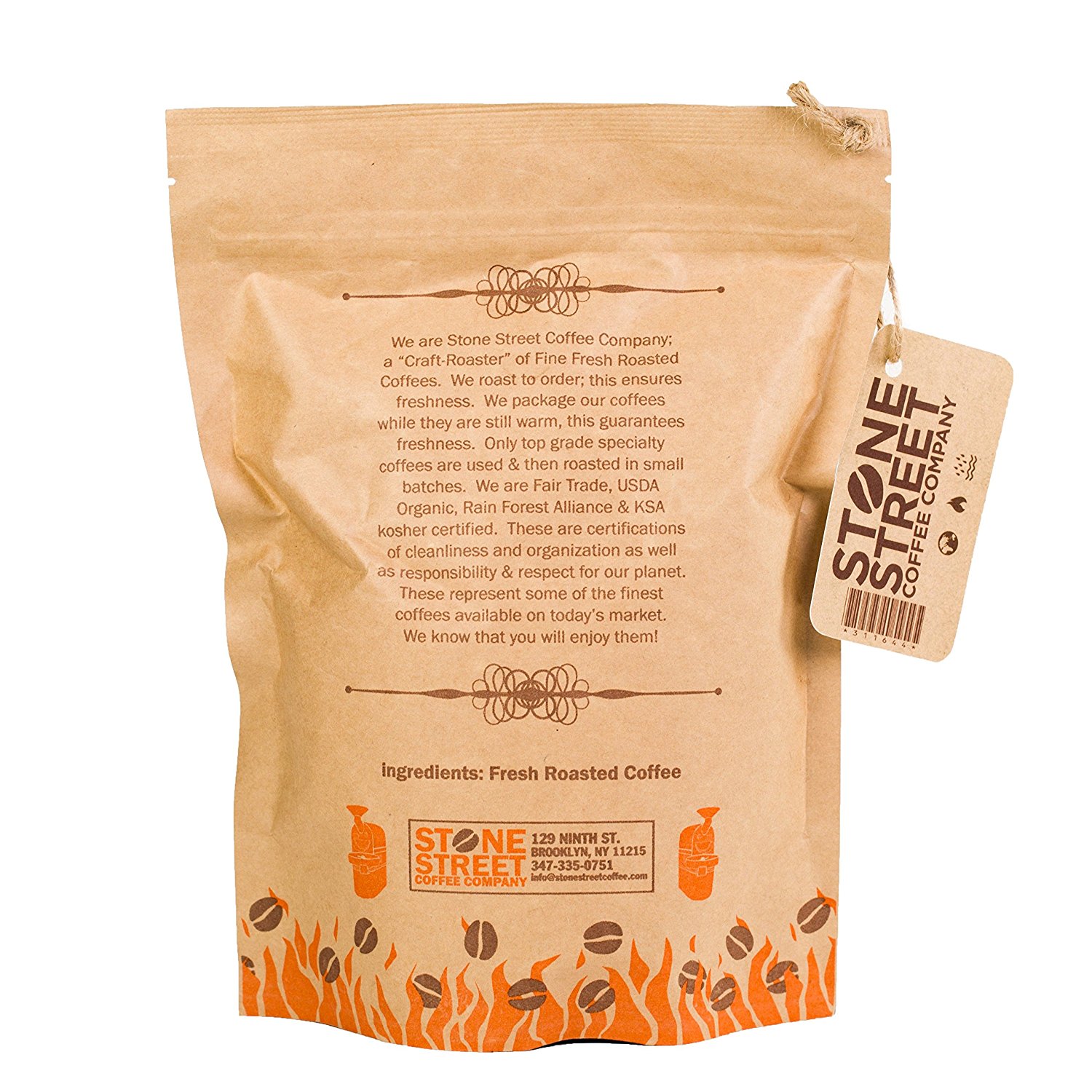 Stone Street Coffee Brookyln Signature Blend Whole Bean Coffee, 1 lb., Medium Dark Roast N2 free