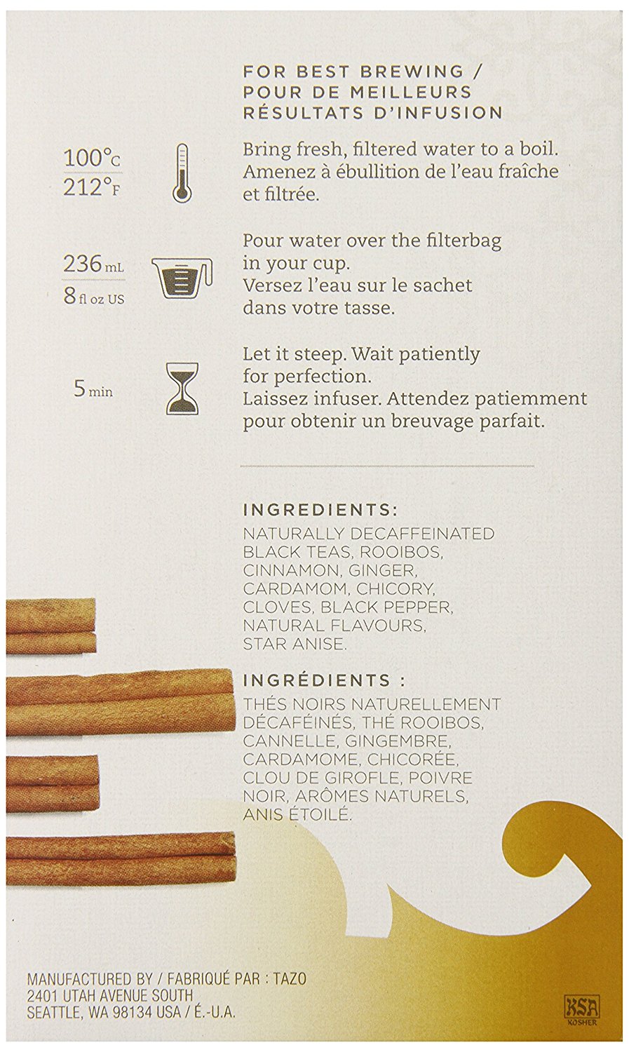 Tazo Decaf Tazo Chai Filter Bag Tea, 24Count Packages (Pack of 6) free