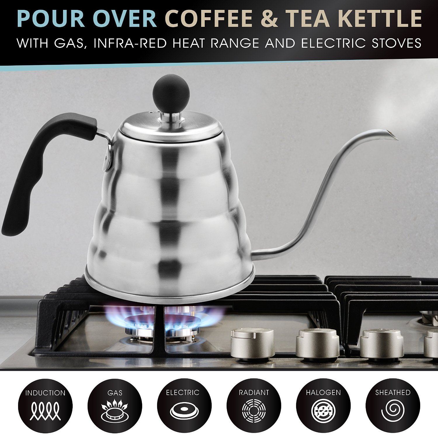 YaeKoo 1L Stainless Steel 304 Coffee Drip Kettle,Gooseneck Stainless