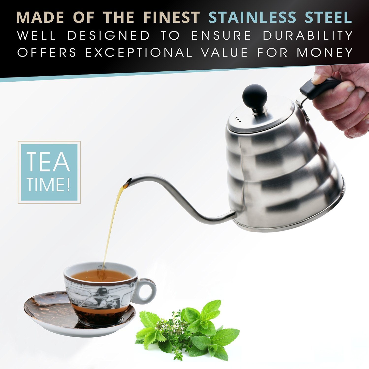 YaeKoo 1L Stainless Steel 304 Coffee Drip Kettle,Gooseneck Stainless