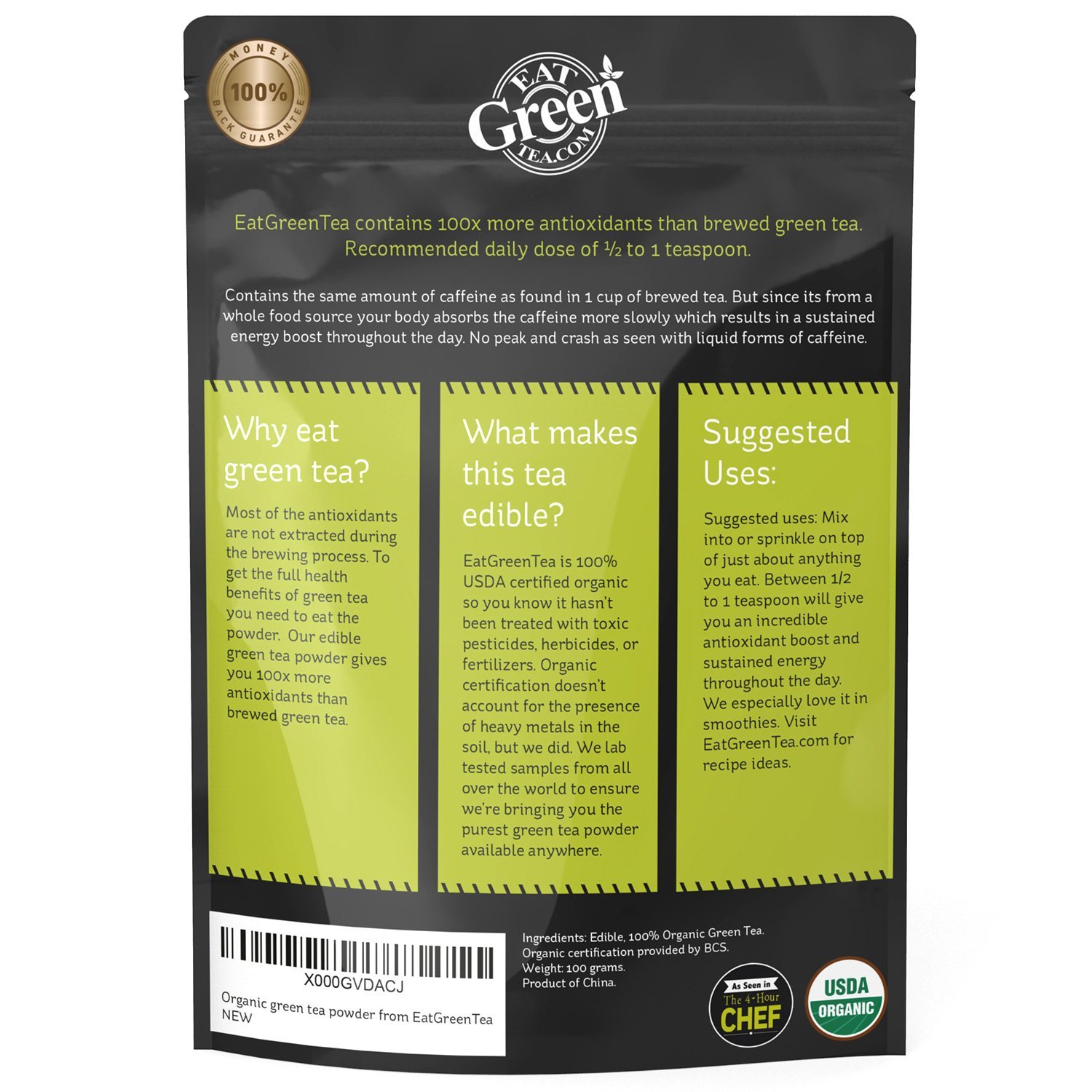 Organic Matcha Green Tea Powder Antioxidant Edible Green Tea Powder