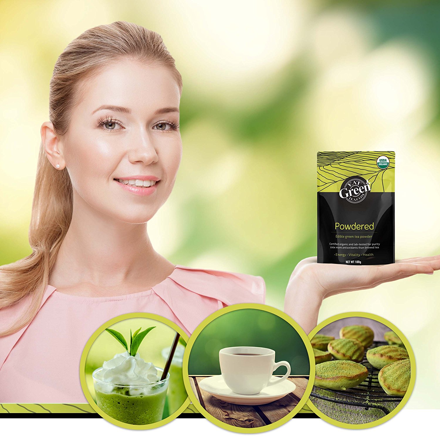 Organic Matcha Green Tea Powder Antioxidant Edible Green Tea Powder