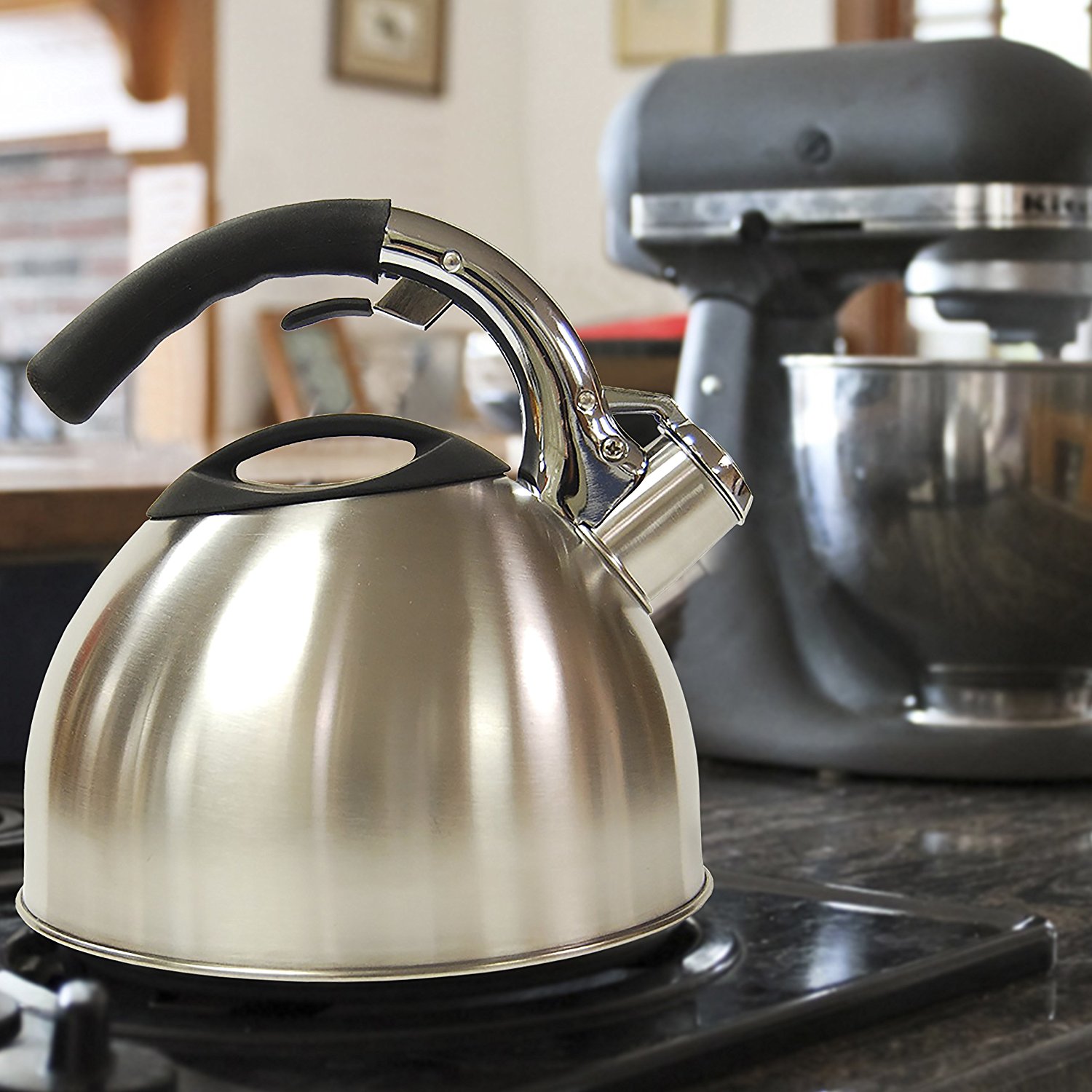 Creative Home Ellipse Stainless Steel Whistling Tea Kettle, 2.8 Quart