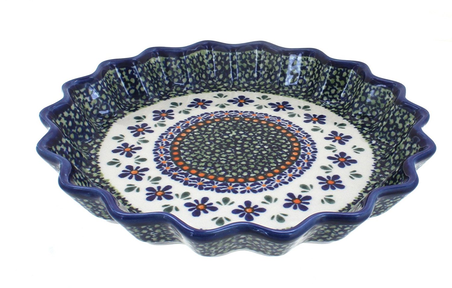 Polish Pottery Mosaic Flower Fluted Quiche Dish free image download