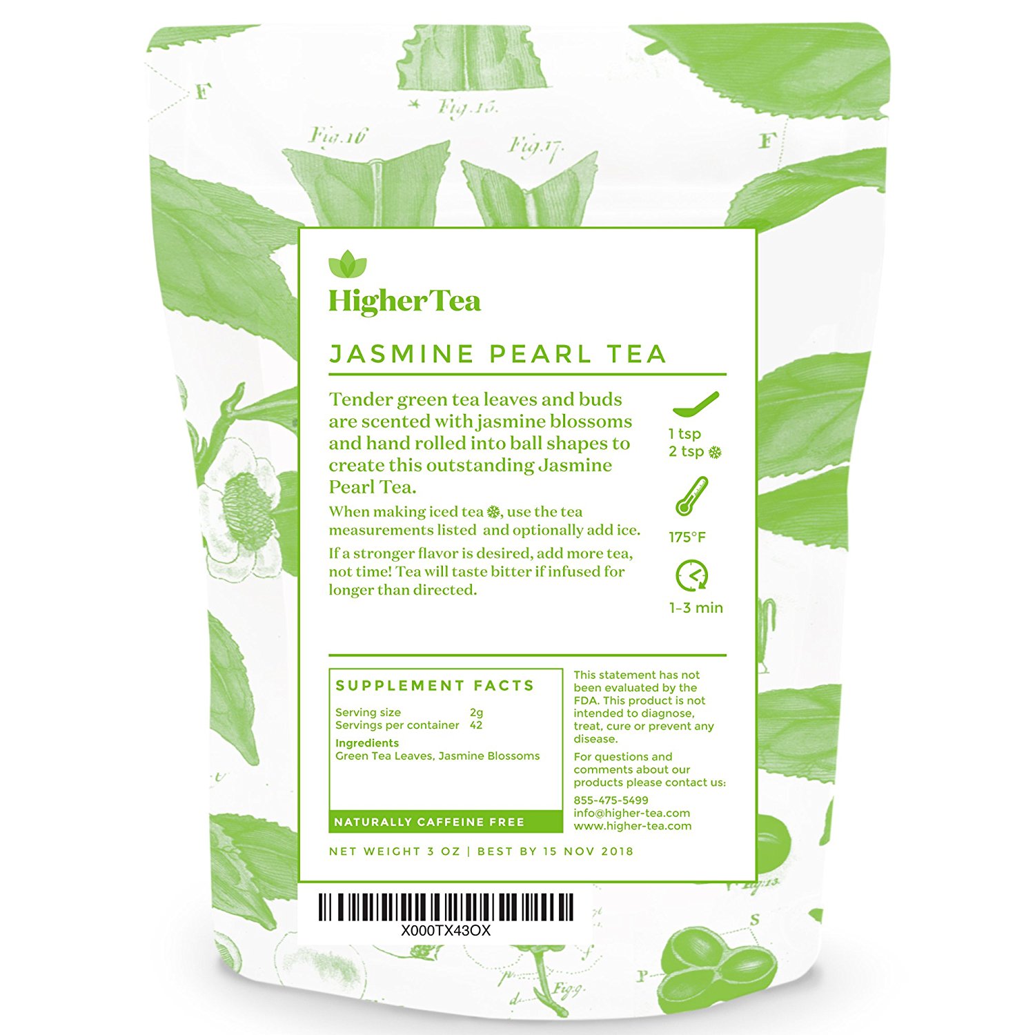 Jasmine Pearl Tea beautiful handrolled jasmine leaves infused with