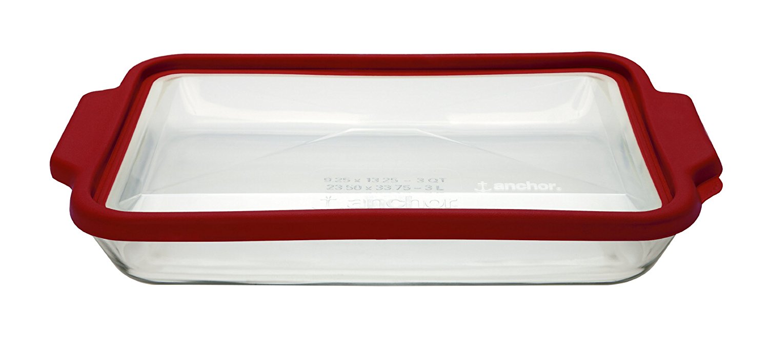 Anchor Hocking 3Quart Glass Baking Dish with Cherry TrueFit Lid N5