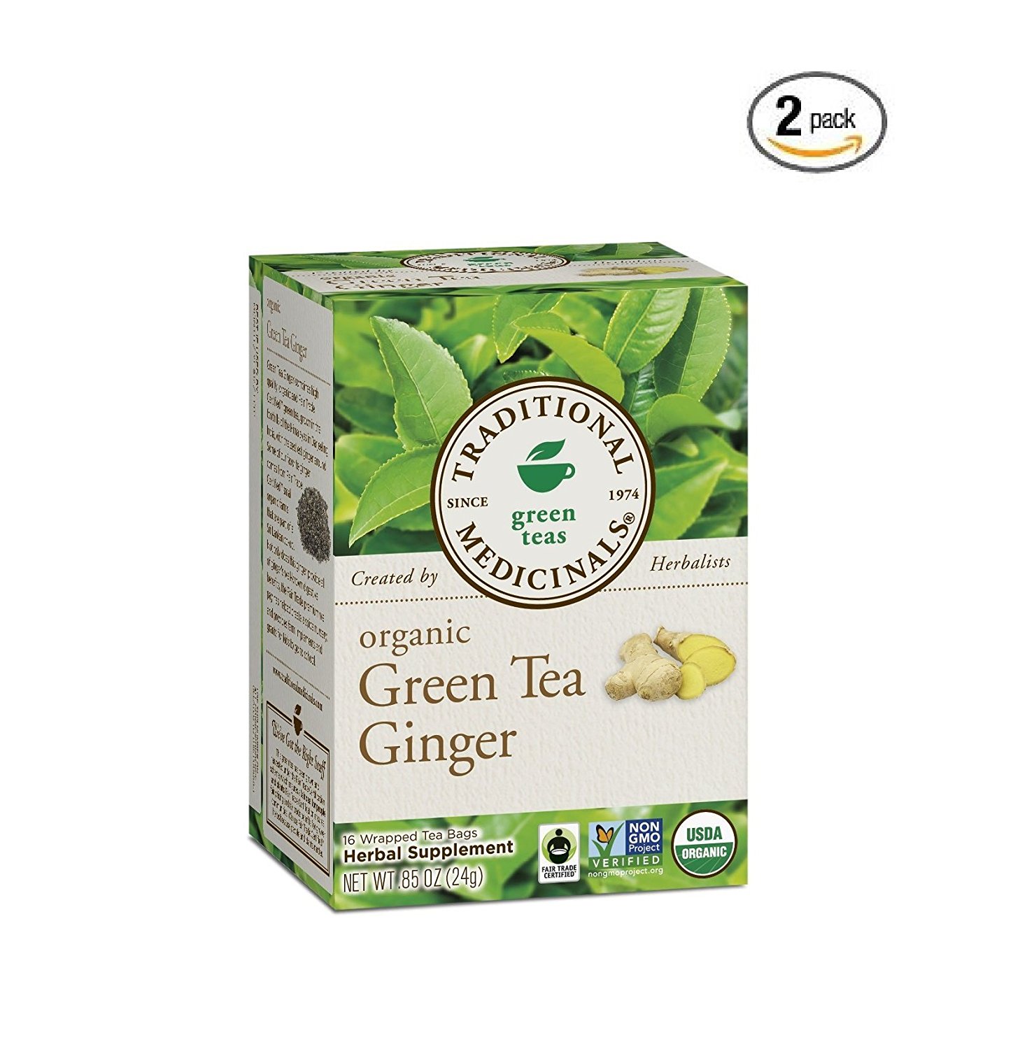 Traditional Medicinals Organic Fair Trade Green Tea W/ Ginger Herbal Wrapped Tea Bags, 16 ct, 2