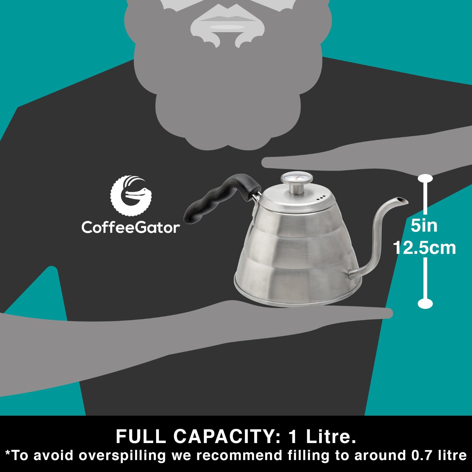 POUR OVER Coffee Kettle 1.2L Stop Burning Your Beans THERMOMETER