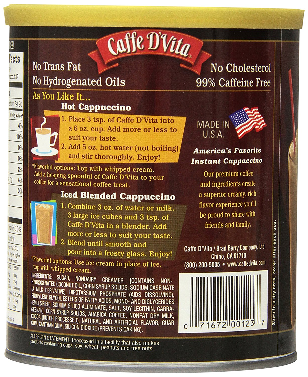 Caffe D'Vita English Toffee Cappuccino Mix, 16Ounce Canisters (Pack of