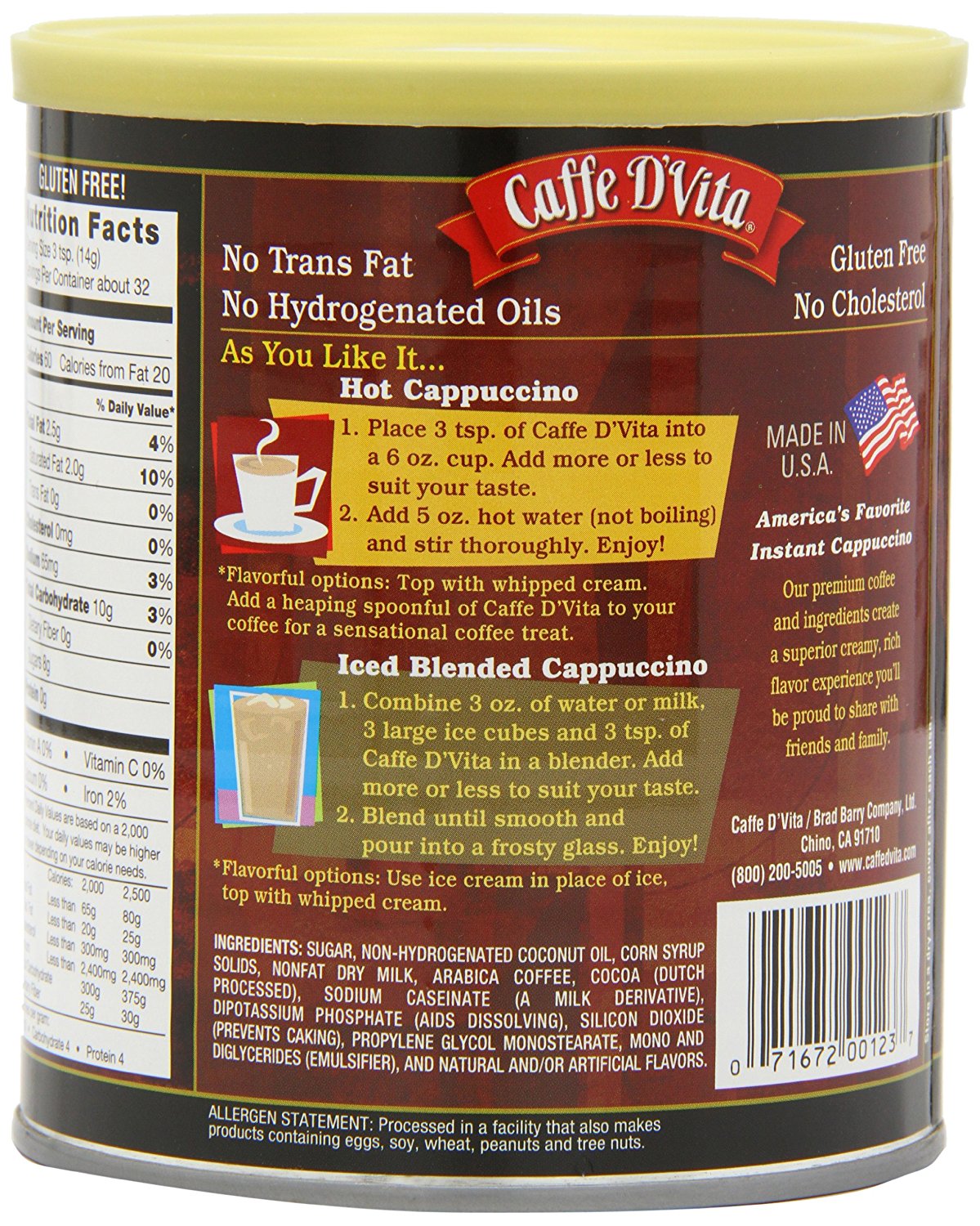 Caffe D'Vita English Toffee Cappuccino Mix, 16Ounce Canisters (Pack of