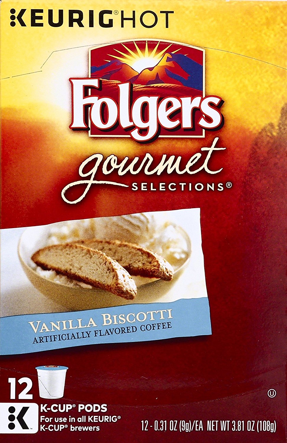 Folgers Gourmet Selections Vanilla Biscotti Ground Coffee Kcup Pods, 12