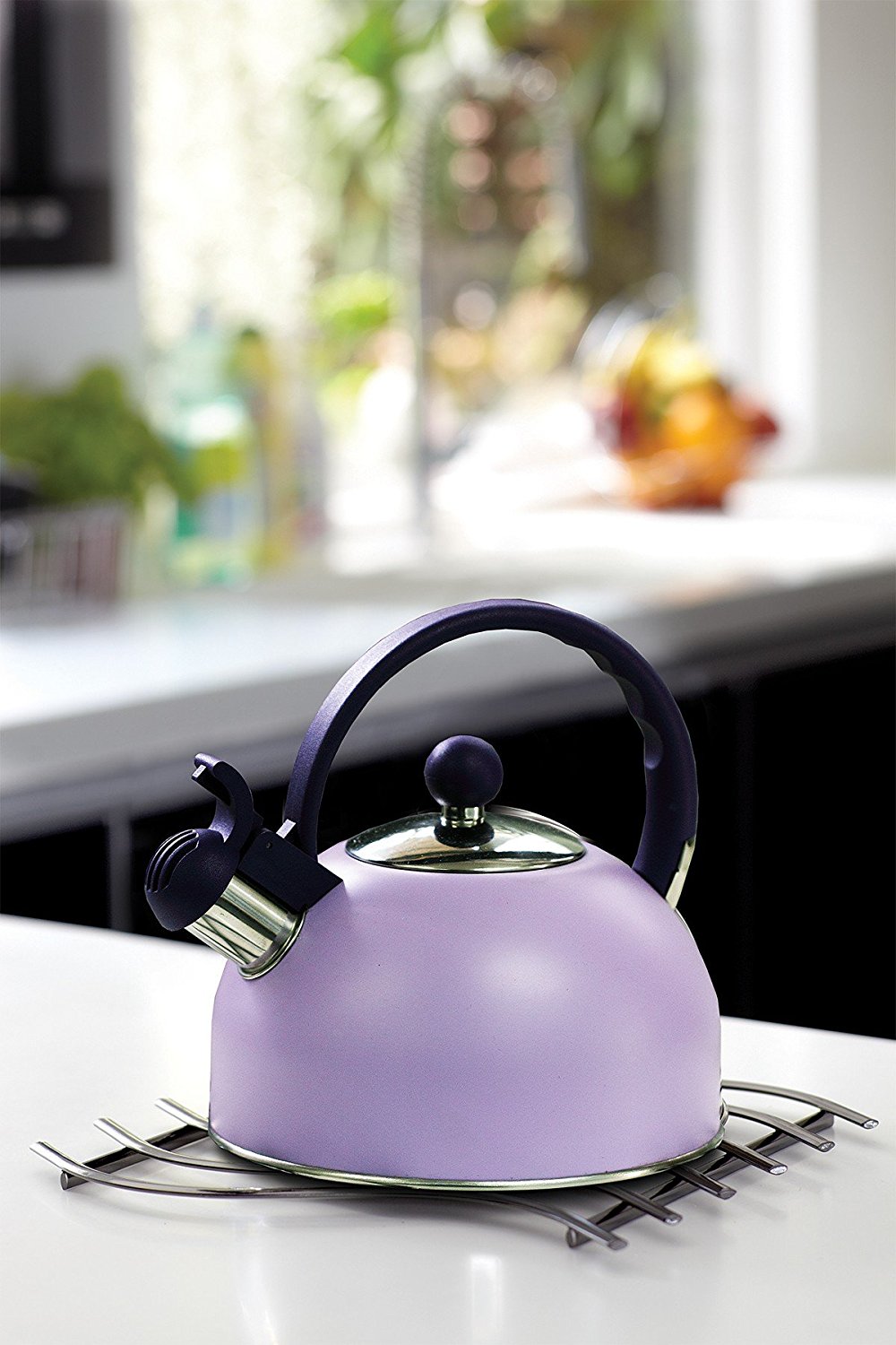 Vanderbilt Home Stainless Steel Whistling Tea Kettle Matte Purple 2.5