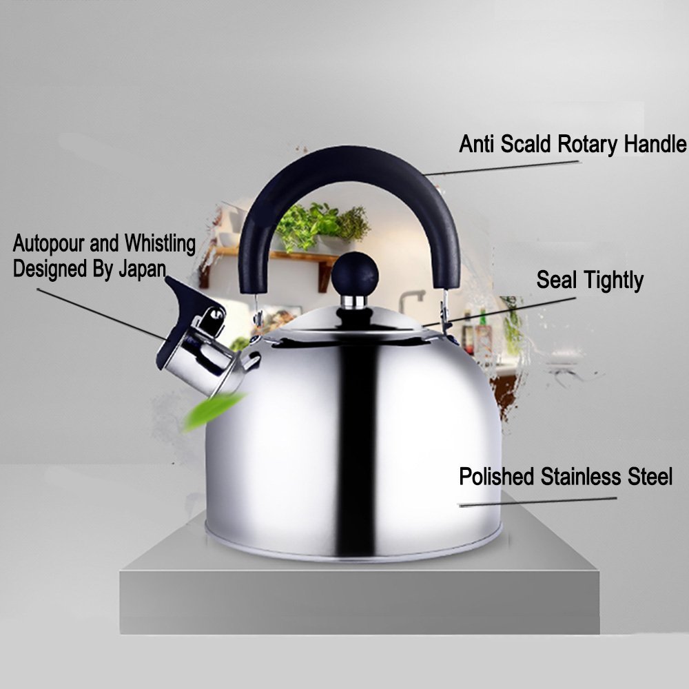 OCATO Safe Whistling Coffee and Tea Kettle Stainless Steel 2.4Quart