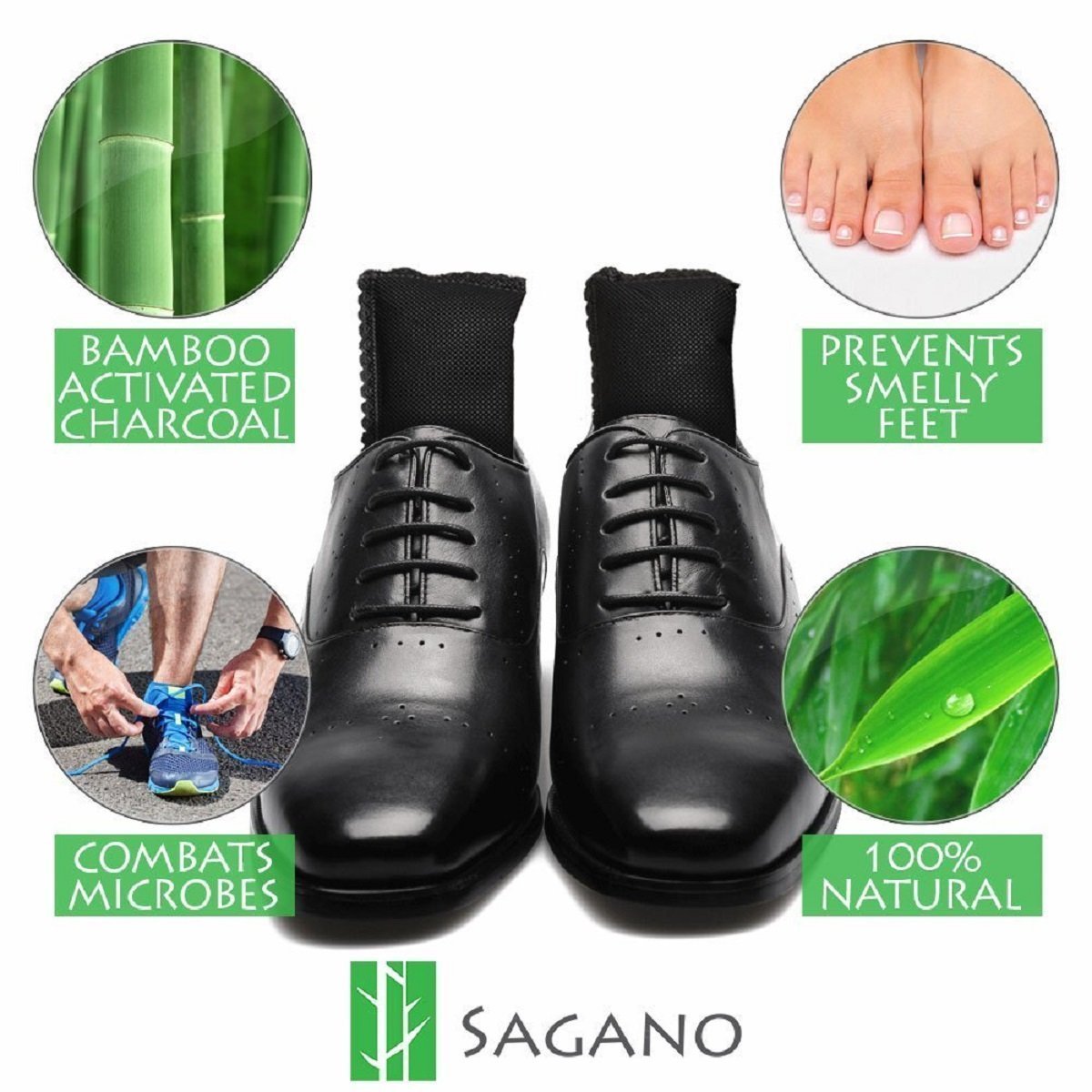 Activated Charcoal Shoe Deodorizer Inserts By Sagano 2x Extra Large