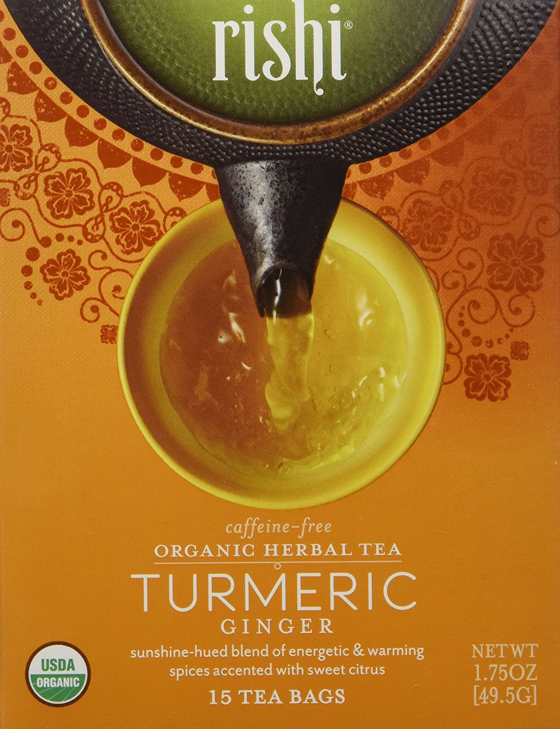 Rishi Tea Organic Herbal Tea CaffeineFree Turmeric Ginger 15 Tea
