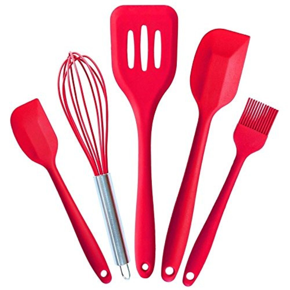 BakeWarePlus 5 Pcs/set Silicone Turner Spatula Basting Brush Whisk