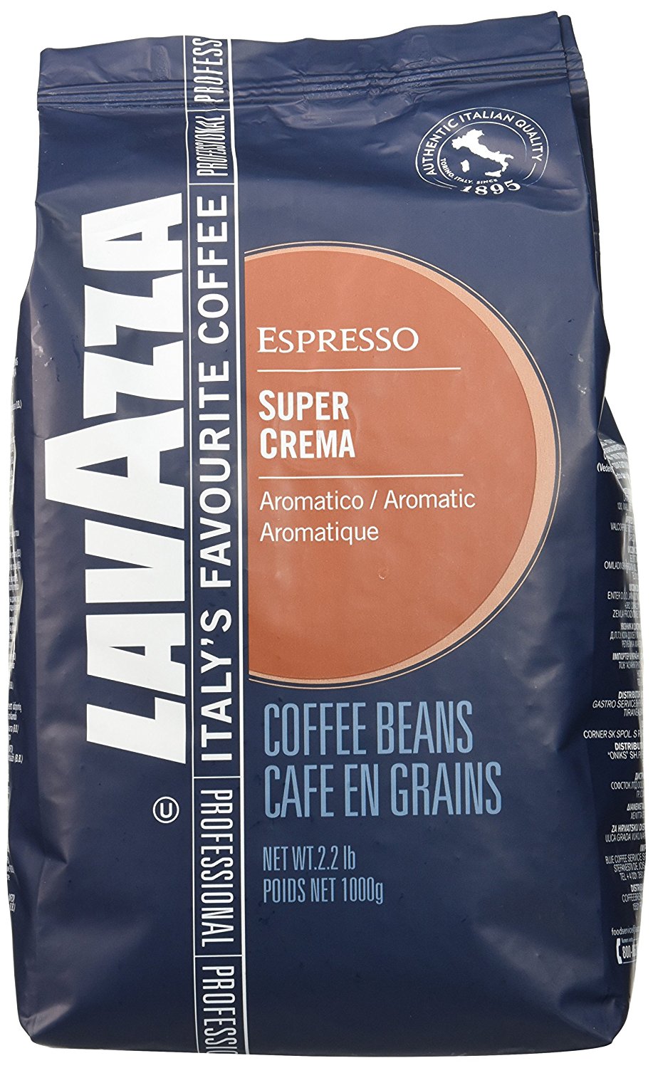 Lavazza Super Crema Espresso Whole Bean Coffee, 2.2pound Bag 2pack