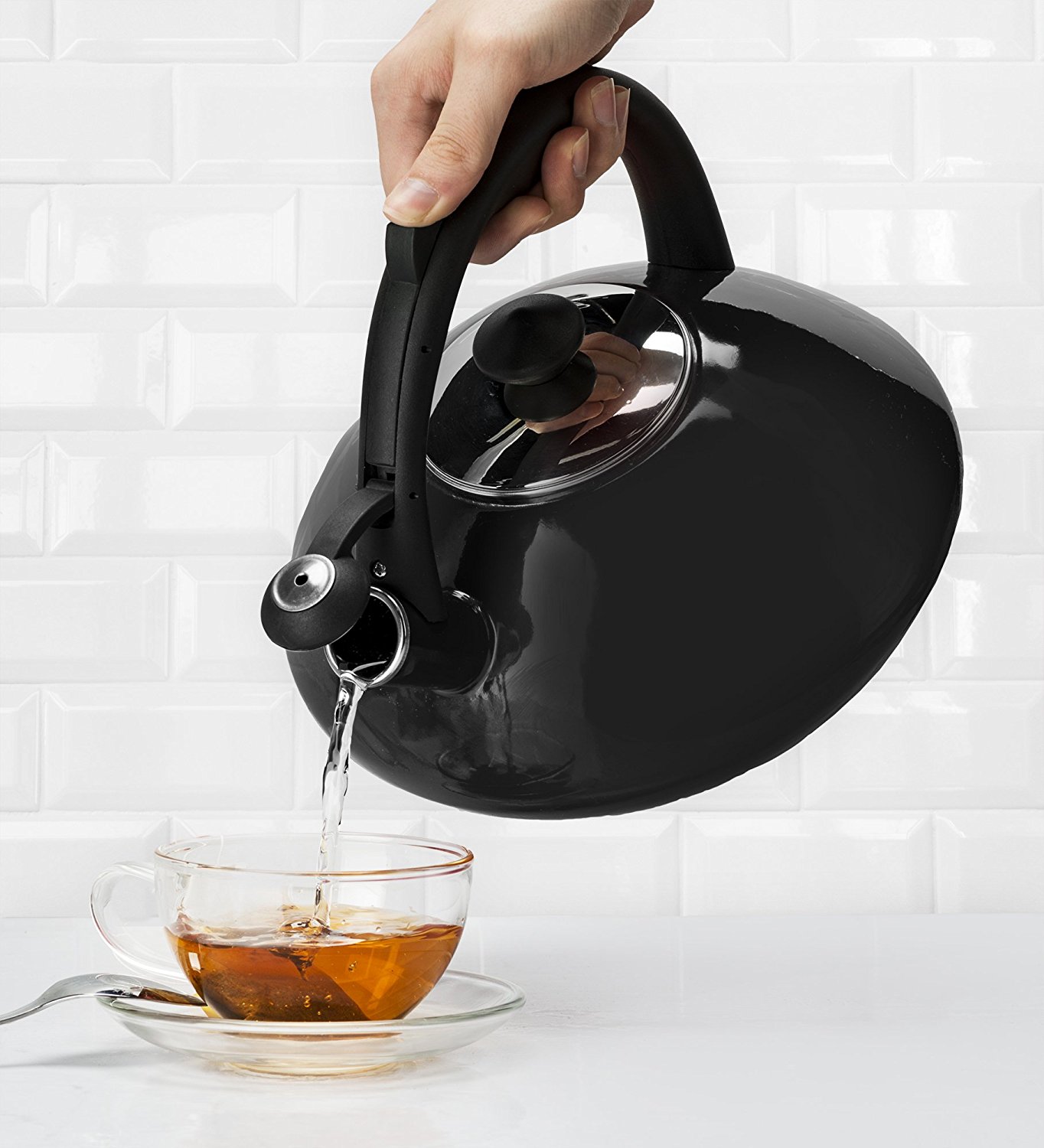 Osaka, Enamel Coated Whistling Tea Kettle 3 Quart Capacity Teakettle