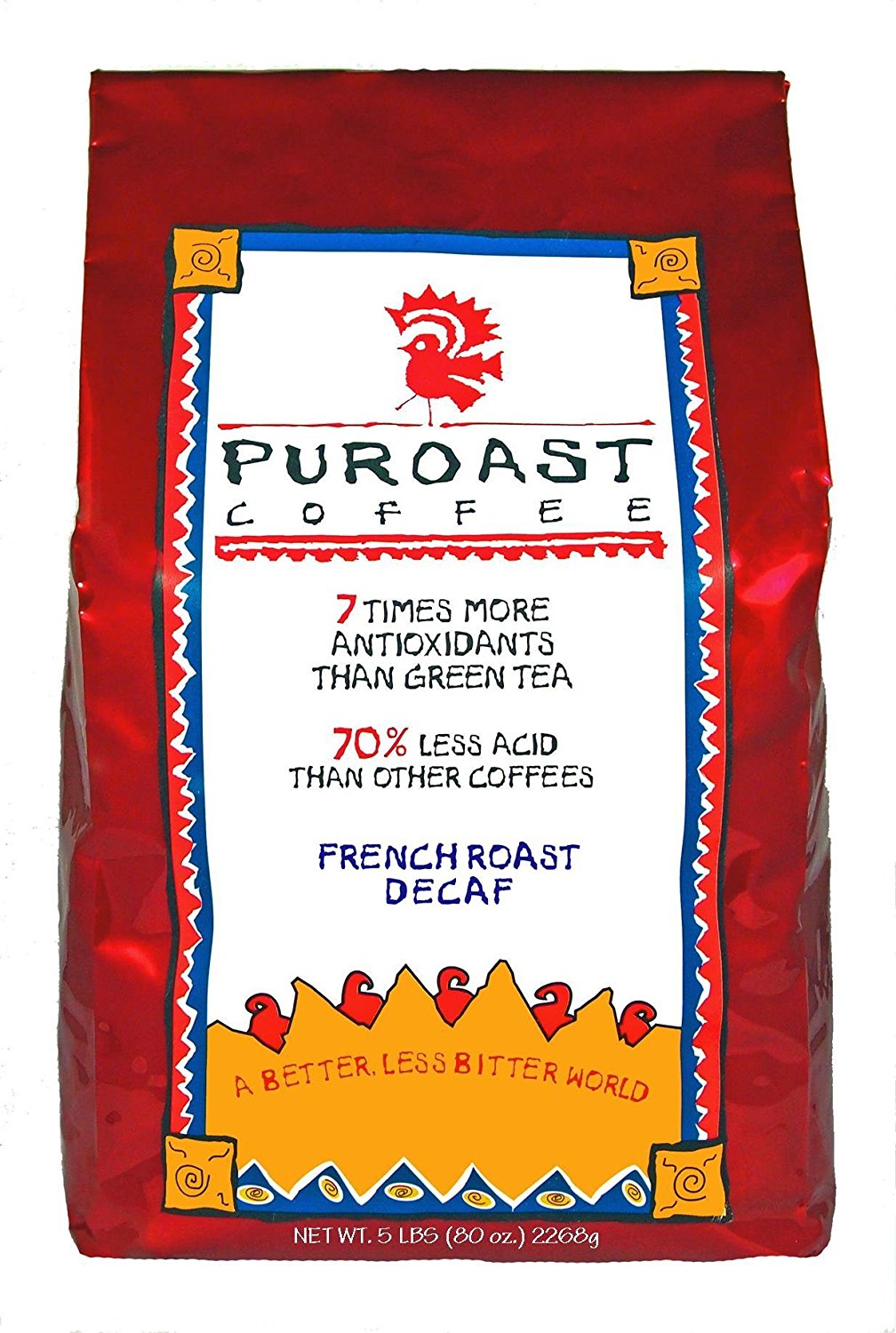 Puroast Low Acid Coffee French Roast Natural Decaf Drip Grind, 2.5