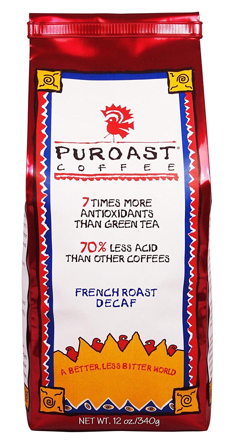 Puroast Low Acid Coffee French Roast Natural Decaf Drip Grind, 2.5
