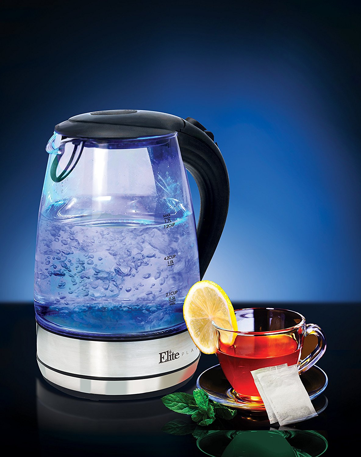 Elite Platinum EKT200 MaxiMatic 1.7 L Cordless Glass Kettle, Clear