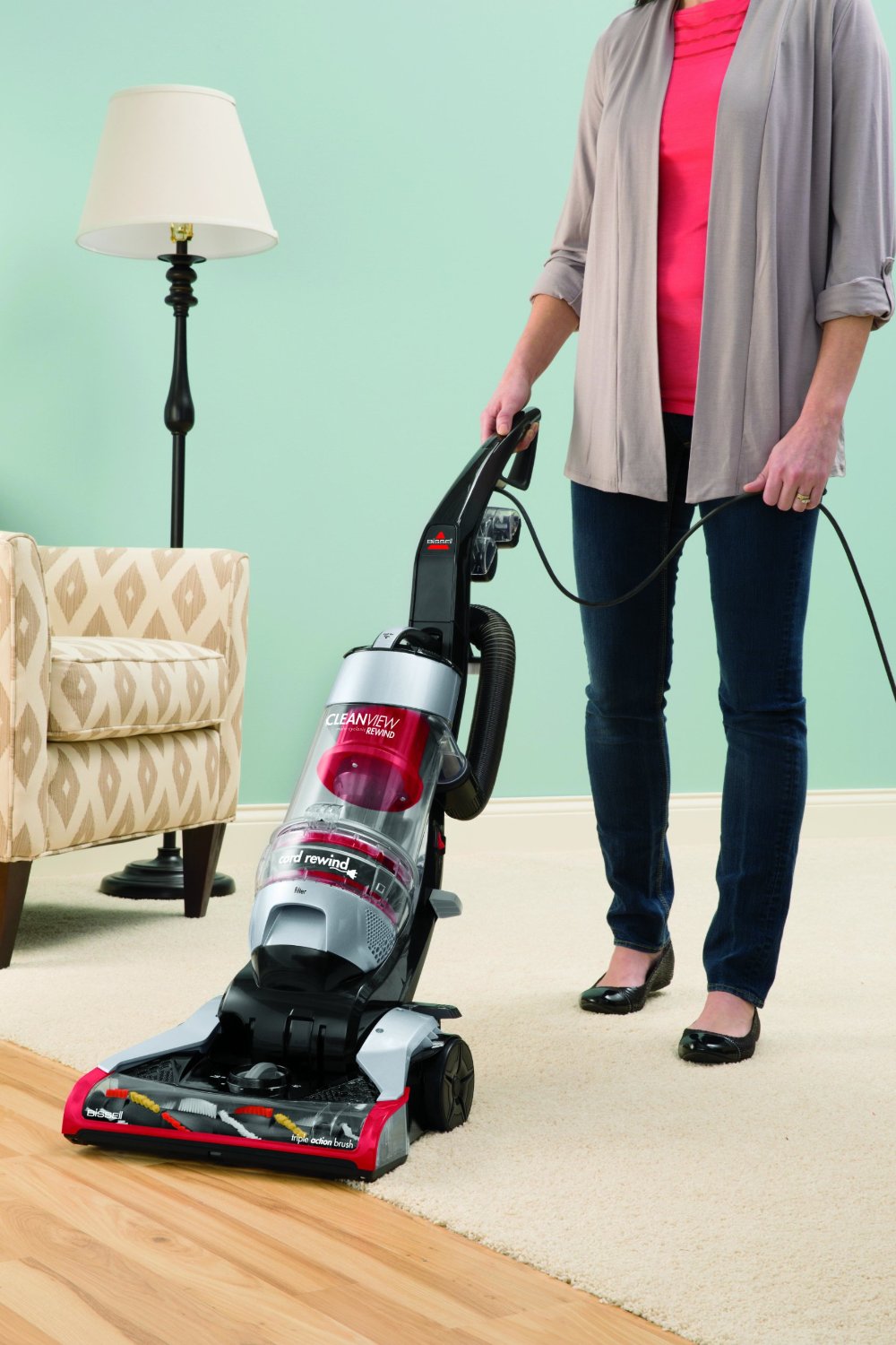BISSELL CleanView Plus Rewind Bagless Upright Vacuum with Triple Action Brush, 1332 Corded N7