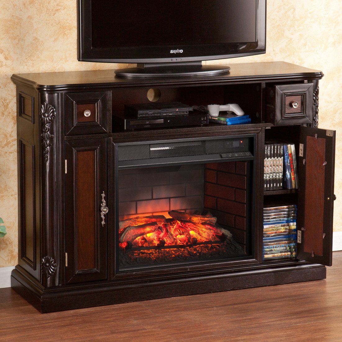 Wildon Home Remote Control Infrared Electric Fireplace Media Console For TV's Up To 46" With A